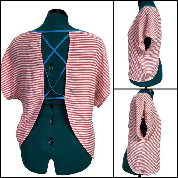 Lush Nordstrom Sleeveless Chiffon Blouse Top Orange White Stripe Medium - Picture 2 of 8